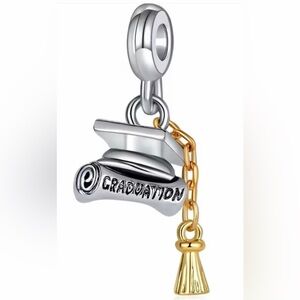 Silver & Gold Graduation Cap and Scroll Dangle Charm